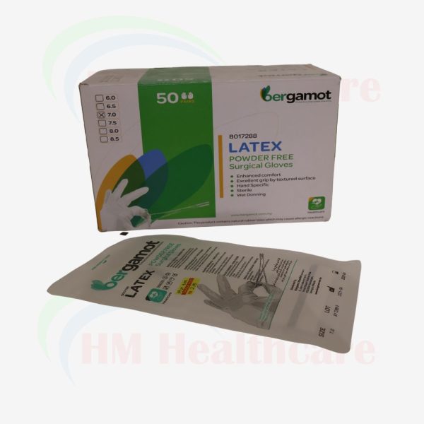 BERGAMOT LATEX POWDER FREE SURGICAL GLOVES 50 PAIRS HM HEALTHCARE SDN BHD